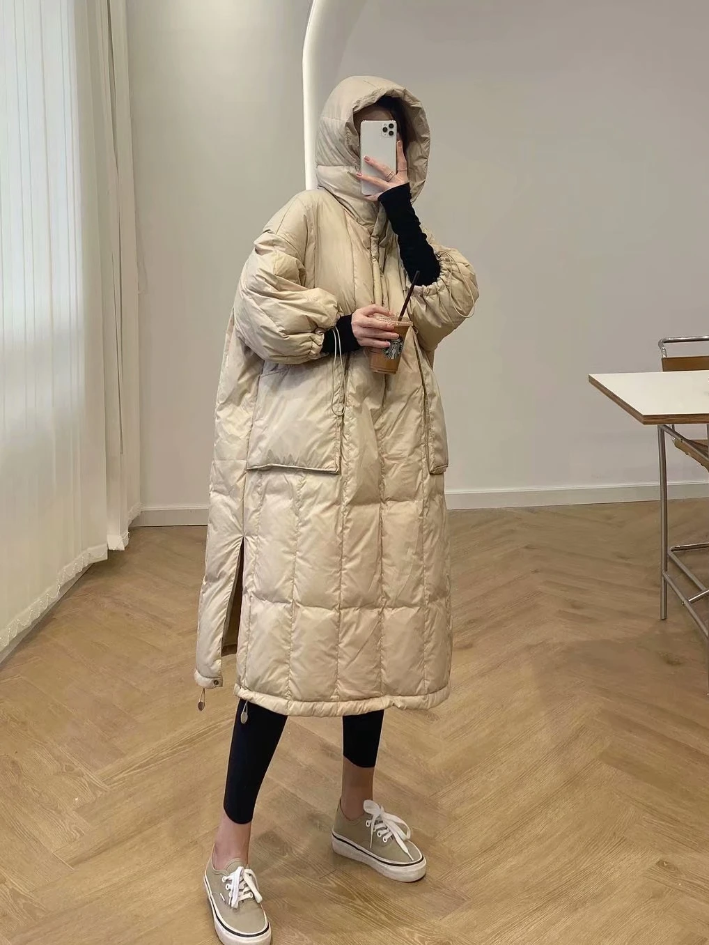 

Women's Winter Down Jacket Solid Loose Female Hooded Casual Oversize Warm Down Coat Outwear