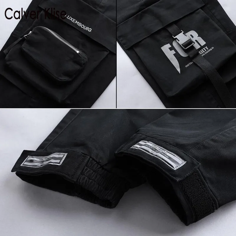 

Calver Klise High Street Cargo Pants Mens Ribbon Multi-Pocket Harem Trousers Hip Hop Streetwear Jogger Sweatpants Casual Pant