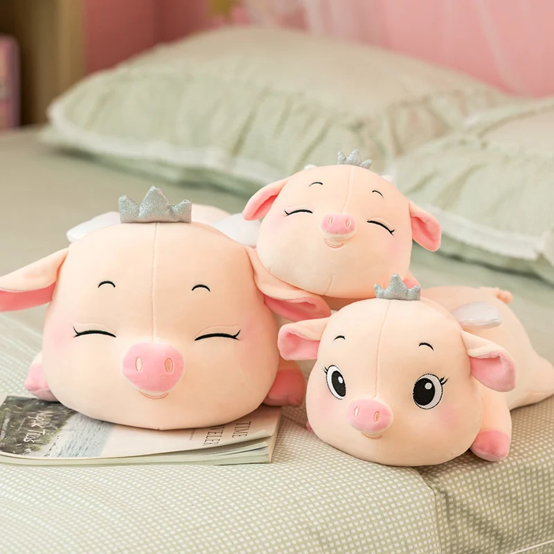

Kawaii Angel Pig Plush Stuffed Animal Crossing Doll Pillow Girl's Favorite Plush Doll Hand-made Gif