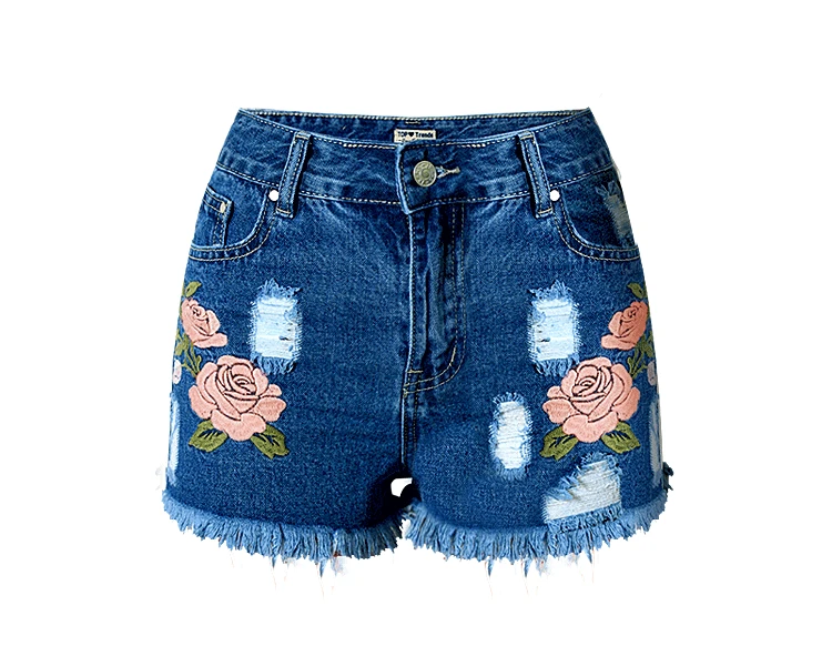 

Fashion Flower Embroidered Jeans Shorts Ripped Jeans For Women Plus Size High Waist Short Jeans Woman Tassel Slim Straight Jeans