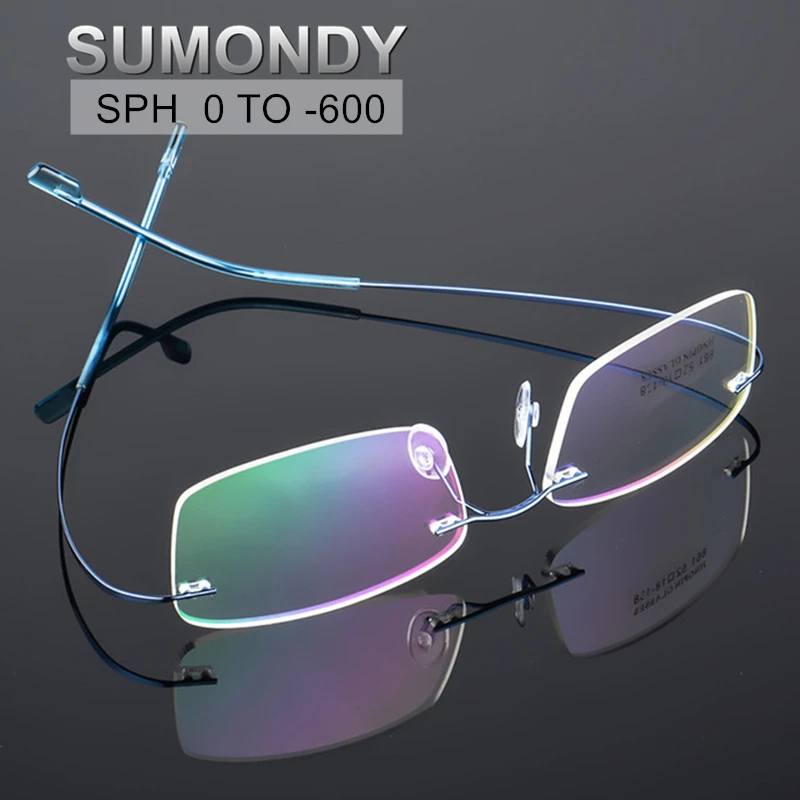 

SUMONDY от 0 до -6,0 без оправы очки для близорукости очки с диоптриями для мужчин и женщин титановый сплав синий свет блокирующие очки очки для ра...