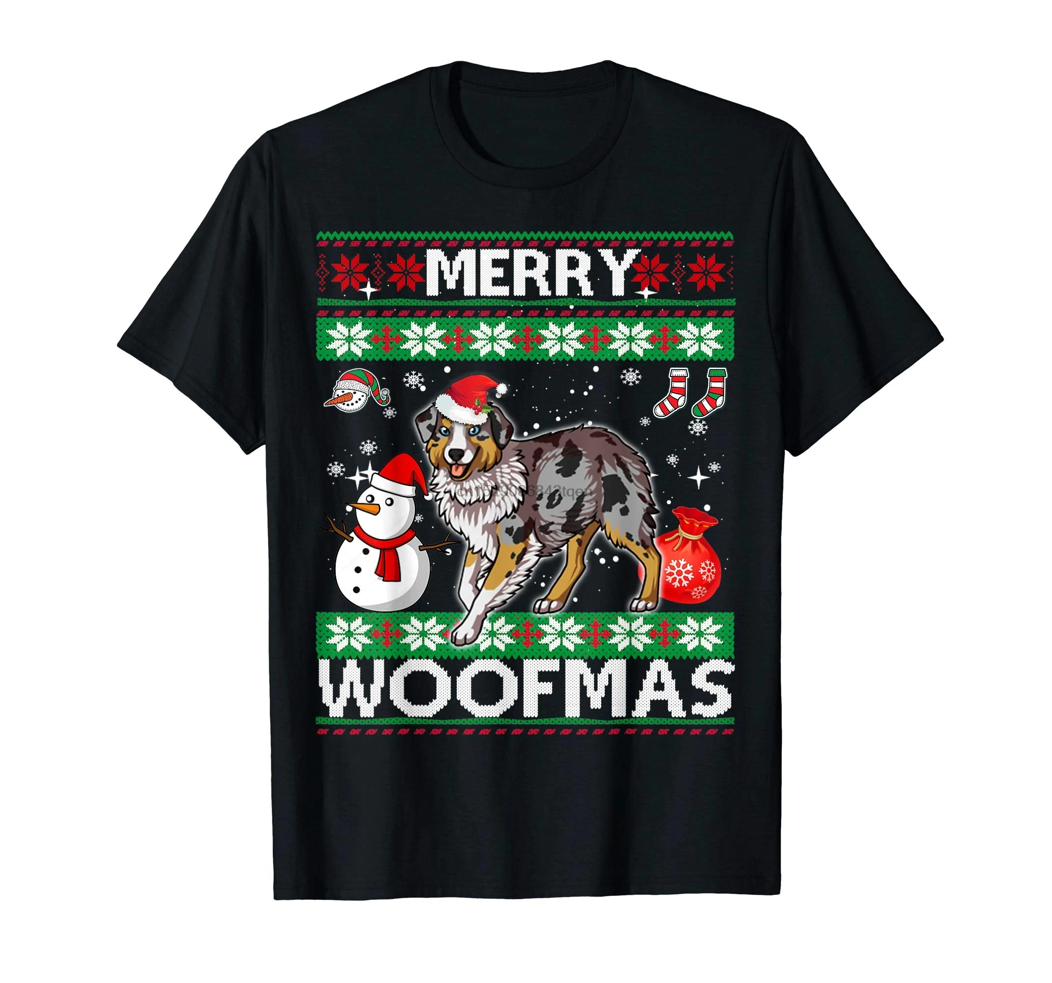 Австралийская овчарка Merry Woofmas футболка Рождественский костюм Мужская Футболка