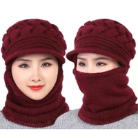 1 pc outdoor sports women winter knitted hat face mask neck 1 in 3 cap snow thicken warm scarf new mask hats set accessories