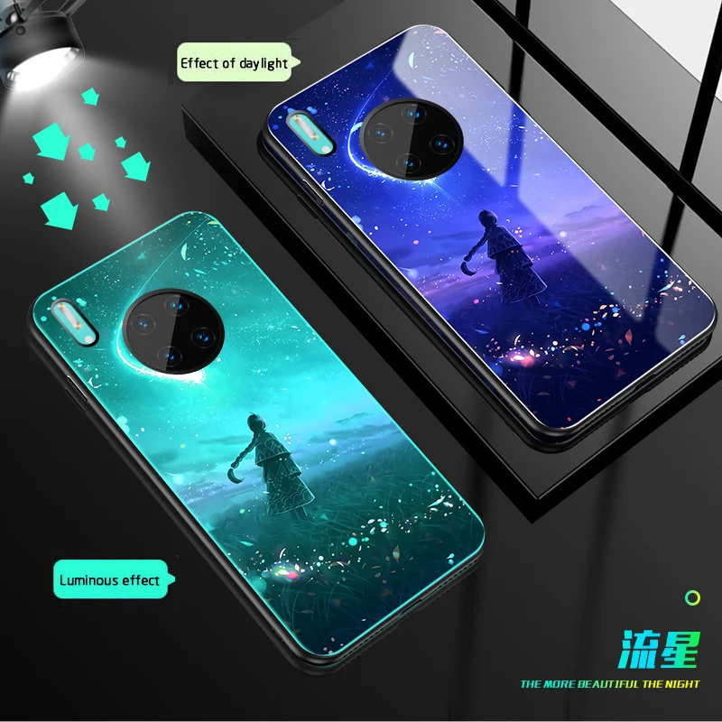 Чехол в виде светящегося стекла для huawei mate 30 20 Lite Ночной светильник чехол для mate 30 20 pro задняя крышка для huawei mate 30 5G mate 20X