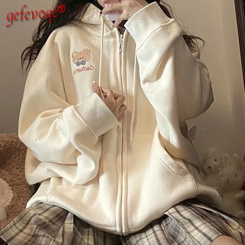 Симпатичная японская Толстовка в стиле Харадзюку с изображением мишки Женская