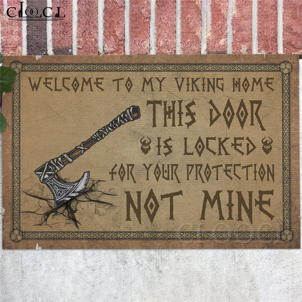 

CLOOCL Viking Carpets 3D Graphic Welcome To My Viking Home This Door Is Locked for Your Protection Not Mine Entrance Door Mats