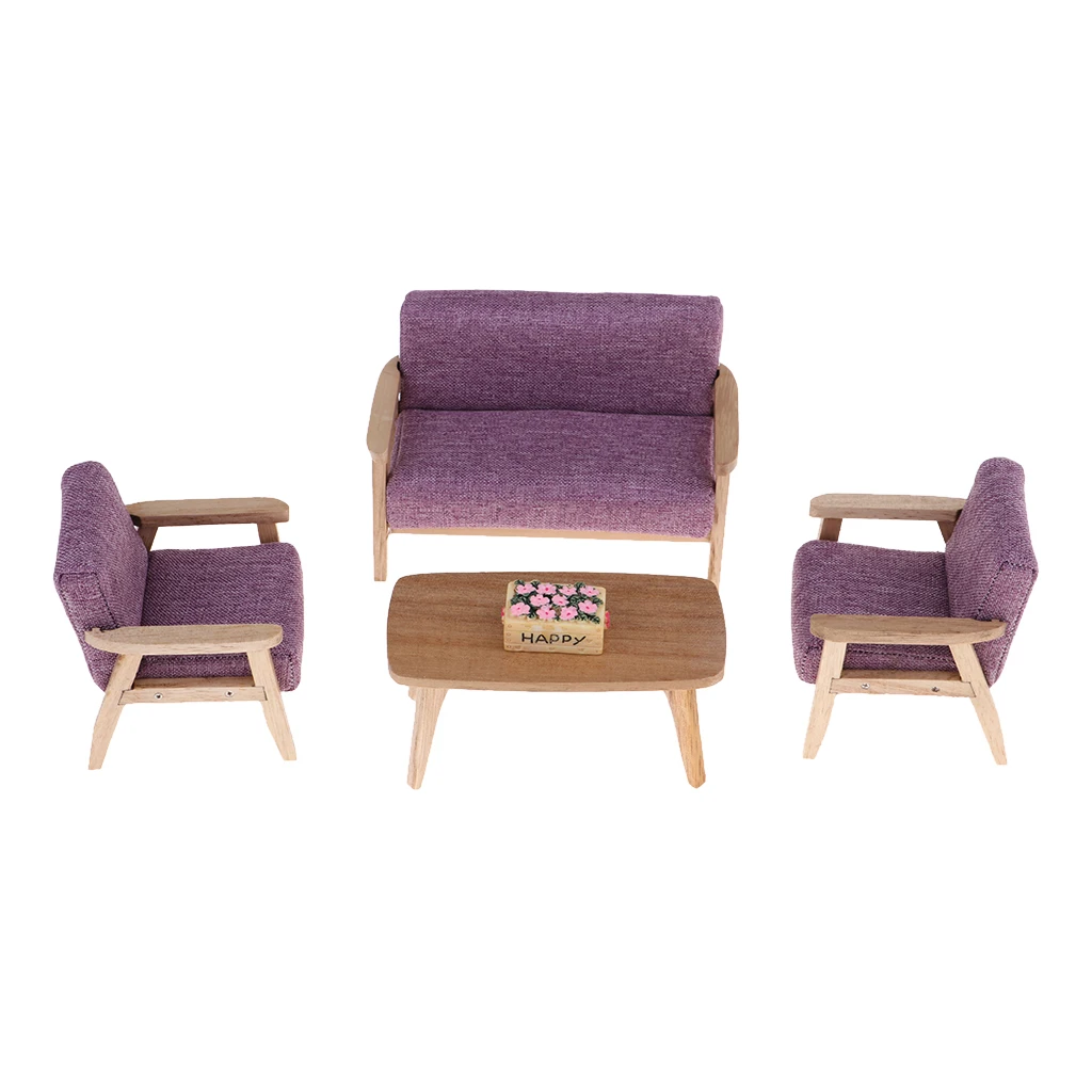 Деревянный стол для кукольного домика в масштабе 1:12 диван и корзина цветов 5