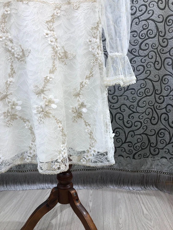 

Dress 2021 Luxury Spring Summer Party Evening Women Hand Made Beading Embroidery Sexy Tulle Mesh Patchwork White Purple Dress