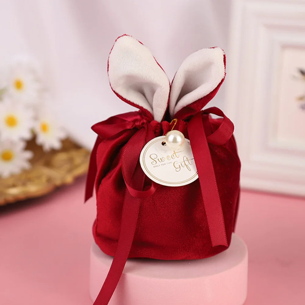 

Easter Cute Bunny Gift Packing Bags Velvet Valentine's Day Rabbit Chocolate Candy Bags Wedding Birthday Party Jewelry Organizer