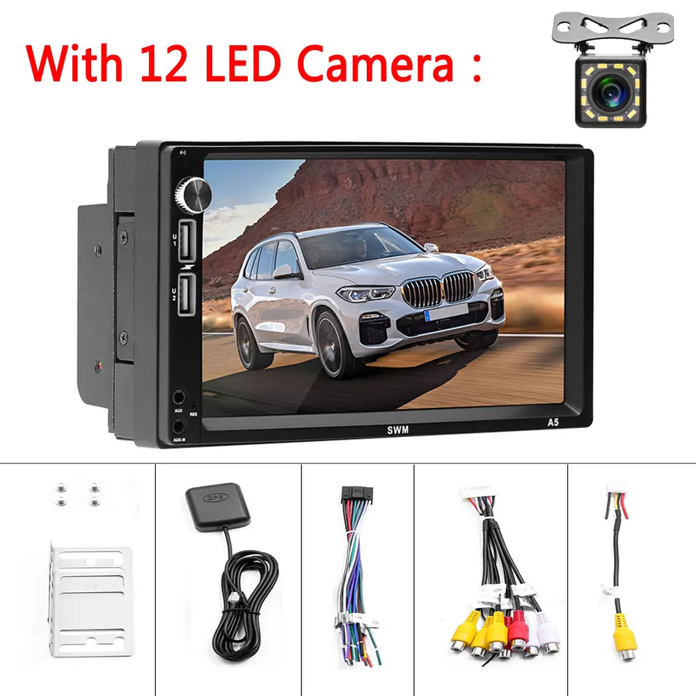With 12LED Camera LeeKooLuu Android 2 Din автомагнитола " HD центральный мультимедийный gps навигатор WiFi Bluetooth аудио MP4 видео плеер USB AUX Стерео - Цвет: With 12LED Camera
