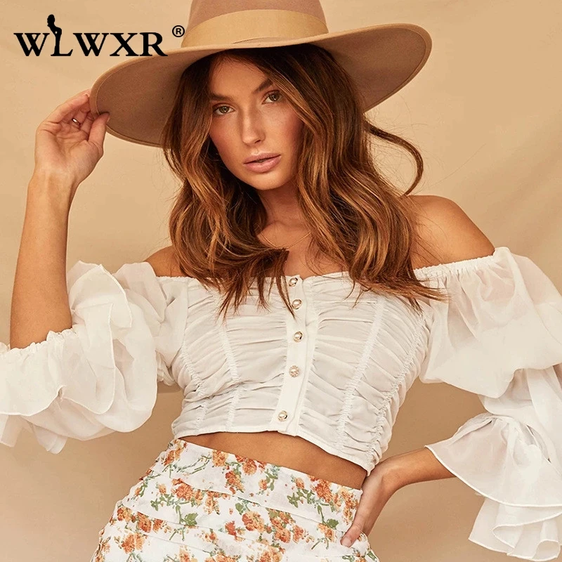 WLWXR повседневная плиссированная Блузка с оборками женская рубашка летняя