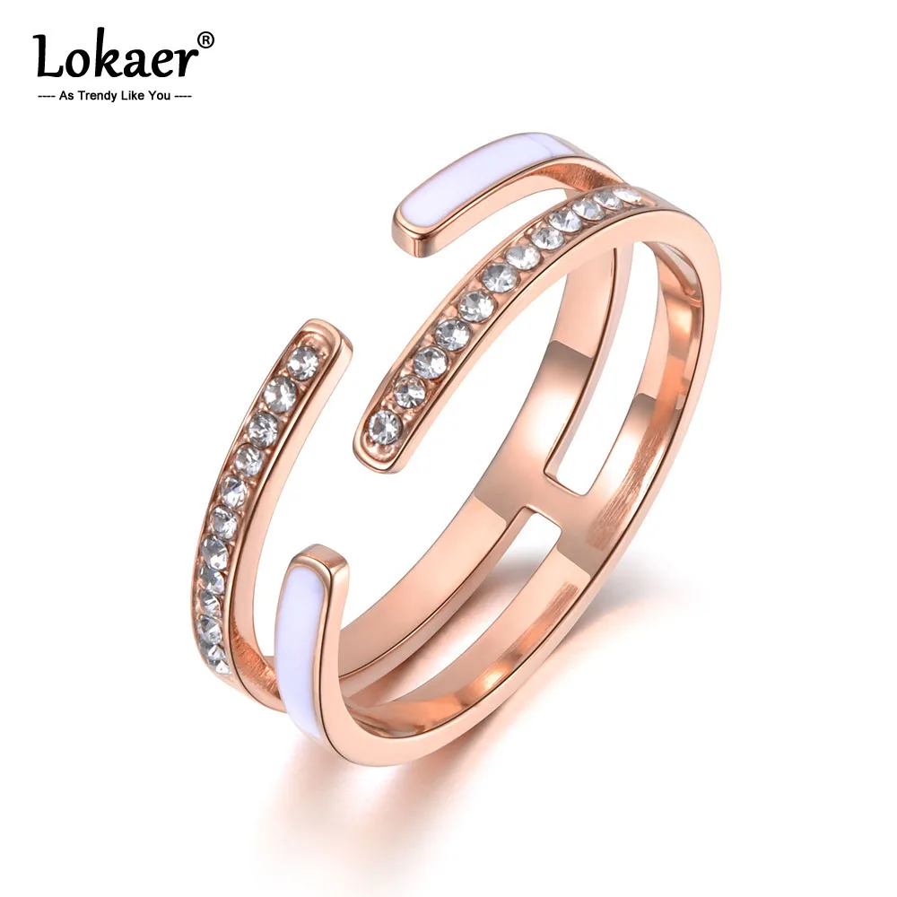 Lokaer трендовые кольца из титана и нержавеющей стали с белой глазурью для женщин