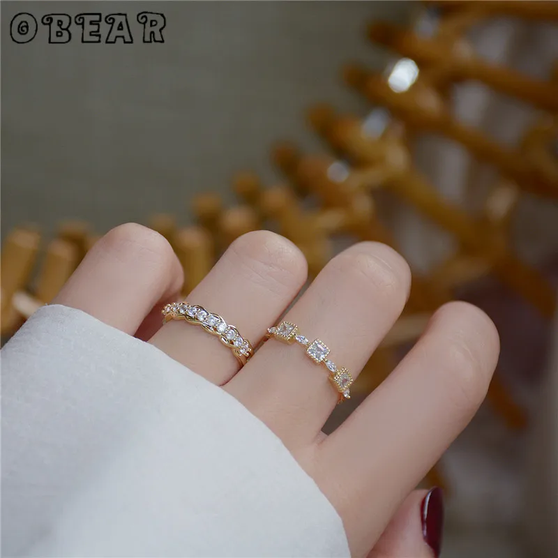 OBEAR 14k золото микро набор Цирконий квадратное Открытое кольцо для женщин простое