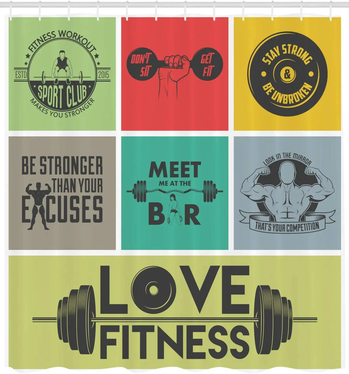 Занавеска для душа фитнеса водонепроницаемая с различными мотивационными