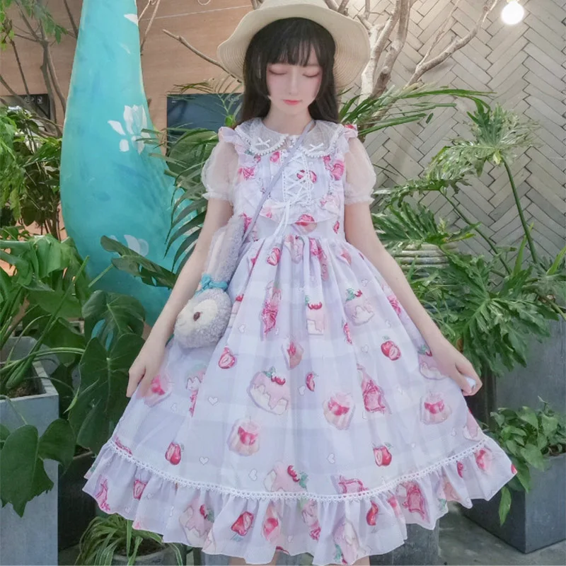 

Anbenser Kawaii Ulzzang Cherry Lolita Dress Autumn New Japanese Dress Original Design JSK Soft Girl Suspender Ins Harajuk Dress