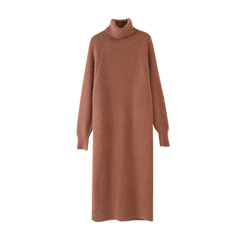 Женское трикотажное платье карандаш с высоким воротником Теплое повседневное