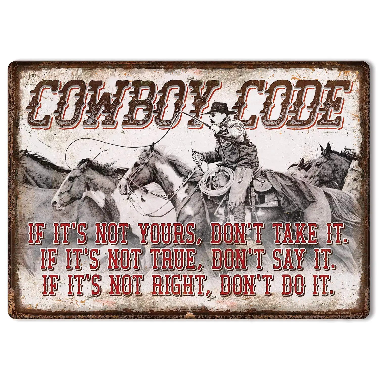 

Retro Tin Sign Cowboy Code Metal Wall Plaque Outdoor Indoor Wall Panel Retro Vintage Mural Size 20x30 cm Poster