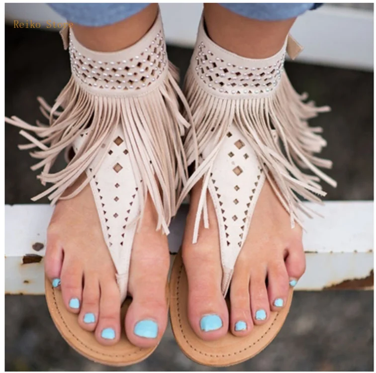 

2021 Summer New Fashion Sandals Women's Shoes Tassel Roman Style Mid Heel Platform Rubber Ankle-Strap Buckle Roman Shoes