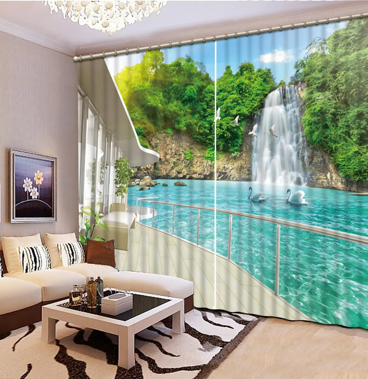 

Custom 3D Natural scenery waterfall curtains green curtains blackout curtains for living room Shade Window 3D Curtain