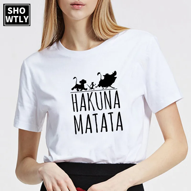 Showtly Hakuna Matata для женщин Harajuku Ullzang Лев футболка king Femme Homme летняя Прямая поставка |