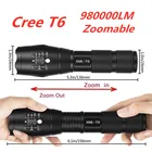 Портативный тактический военный светодиодный фонарик T6, 980000LM, масштабируемый, 5 режимов, без батареи, уличные инструменты