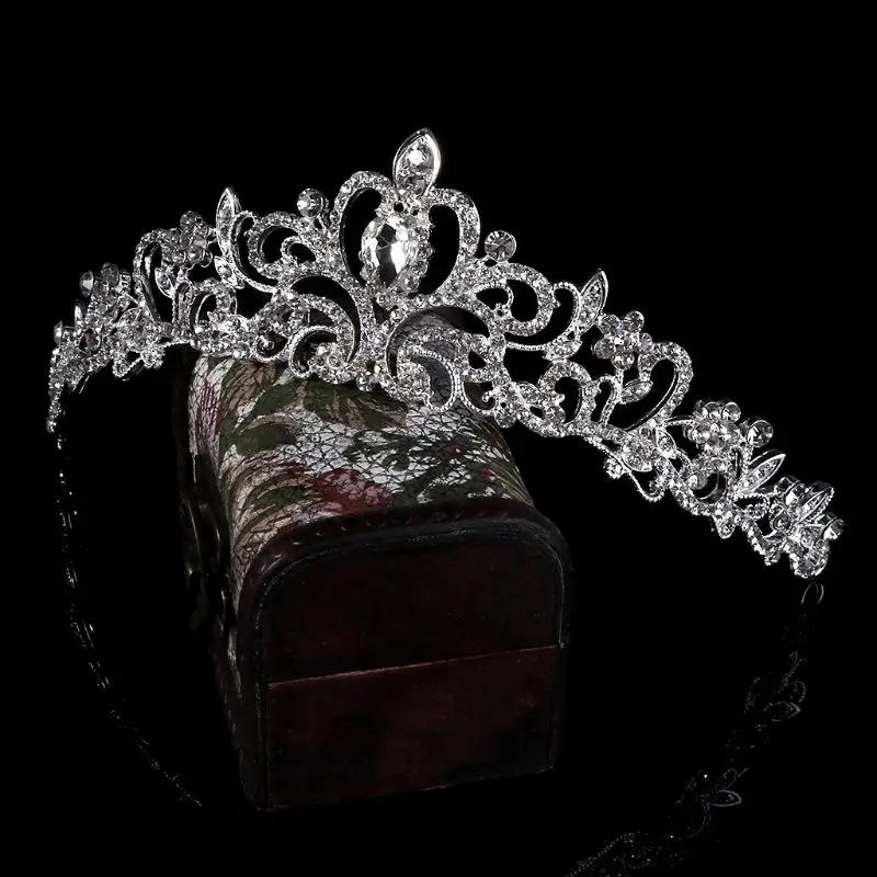 

Bridal Princess Austrian Stunning Crystal Hair Tiara Wedding Crown Veil Headband E56A