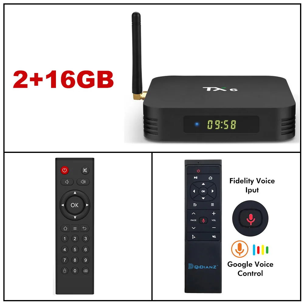 2g16g voice control ТВ-бокс Tanix TX6 Smart Android 9,0 4G 32G Allwinner H6 quad core 2,4G+ 5G Dual Wifi BT4.1 телеприставка 4 K HD H.265 медиаплеер - Цвет: 2g16g voice control
