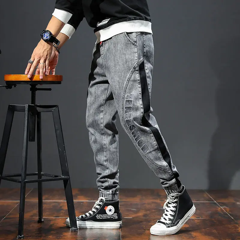 

Spring and Autumn Men's Jeans Elastic Waist Loose Harlan Leggings Young Pants