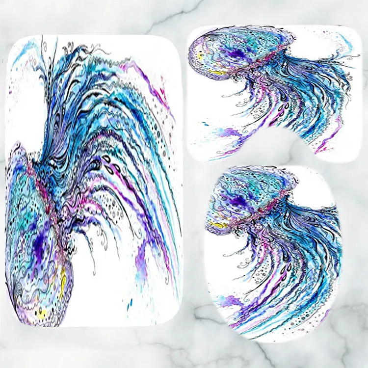 Занавеска для душа 3D акварельная Медуза набор ванны черепаха морской конек