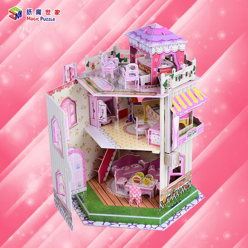 

3D Three-dimensional Puzzle LED Luminous Roof Love Creative Puzzle Diy Paper Model Hand-assembled Toy P273