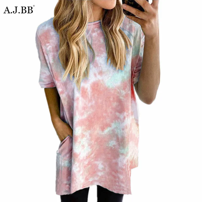 

European summer new tie dye women's Mini Skirt fashion loose large o-neck short sleeve dress short skirt