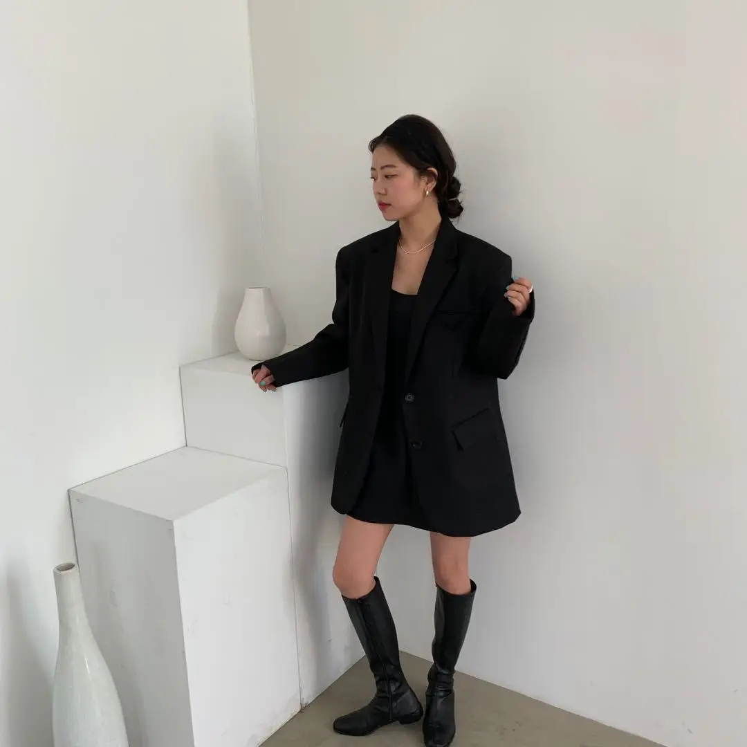 

2021 High Quality Blazer Women Autumn Women's Jacket Stylish Coat And Loose Style Vintage Double Breasted Suit