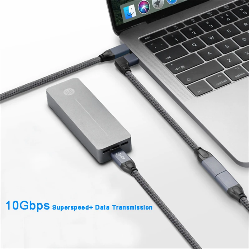 Кабель-удлинитель USB3.1 Gen 2/USB-C 1 м поддержка быстрой зарядки 100 Вт 5A угловой разъем