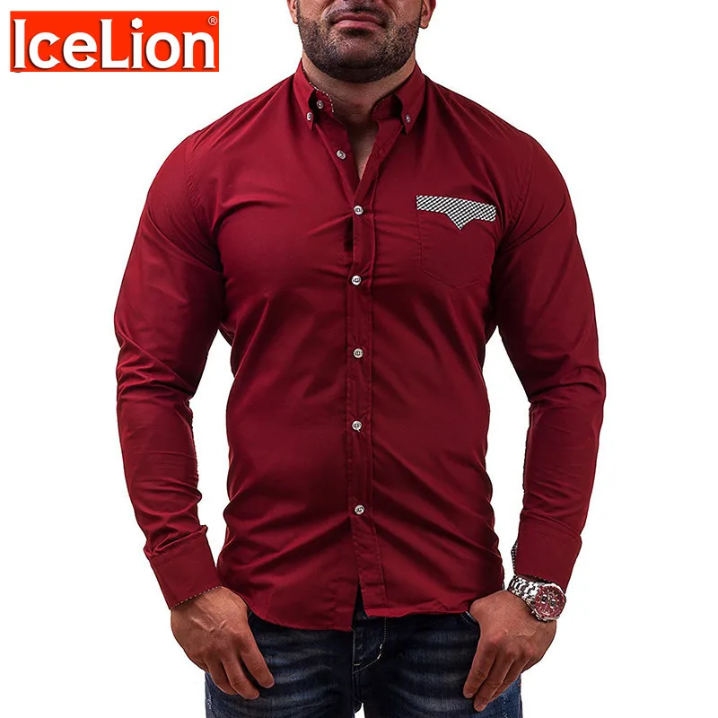 

IceLion 2021 Fashion Long Sleeve Shirts For Men Casual Solid Men's Shirts Slim Fit Shirts Comfortable Simple Camisa Masculina
