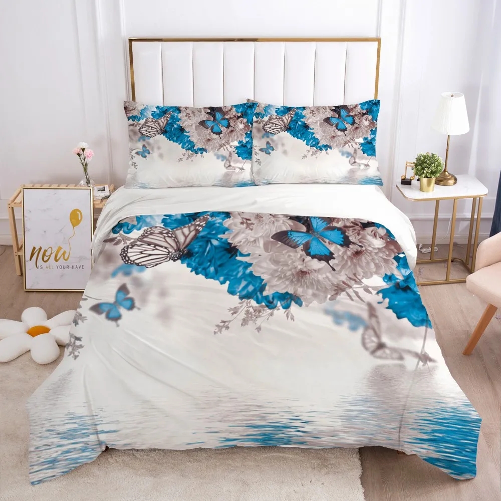 

3D Flowers Design Duvet/Quilt Cover Set Bed Bedding Bags Pillow Cases King Queen Full Double Size Custom White Bedclothes