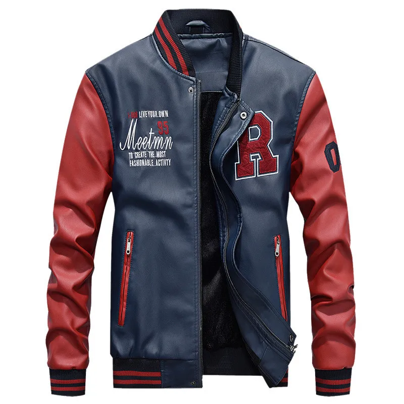 

2021 Men Jacket Casual Letter Embroidery Leather Jacket Streetwear Fashion baseball Leather Bomber Jacket Coat Men