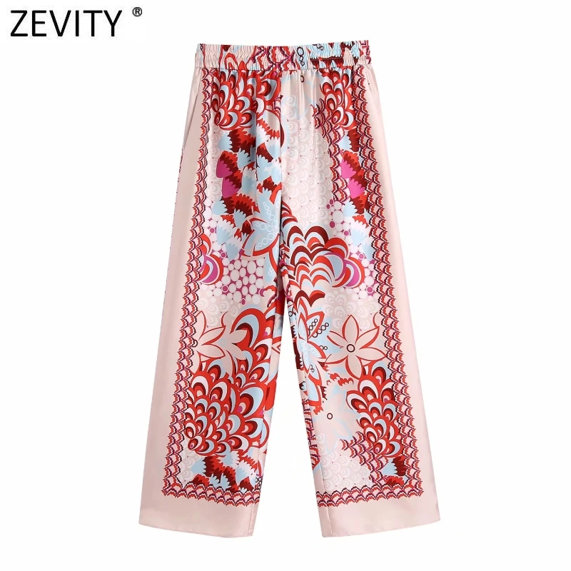 

Женские винтажные брюки Zevity с цветочным принтом, эластичная талия, повседневные широкие брюки в стиле ретро, женские шикарные летние длинны...