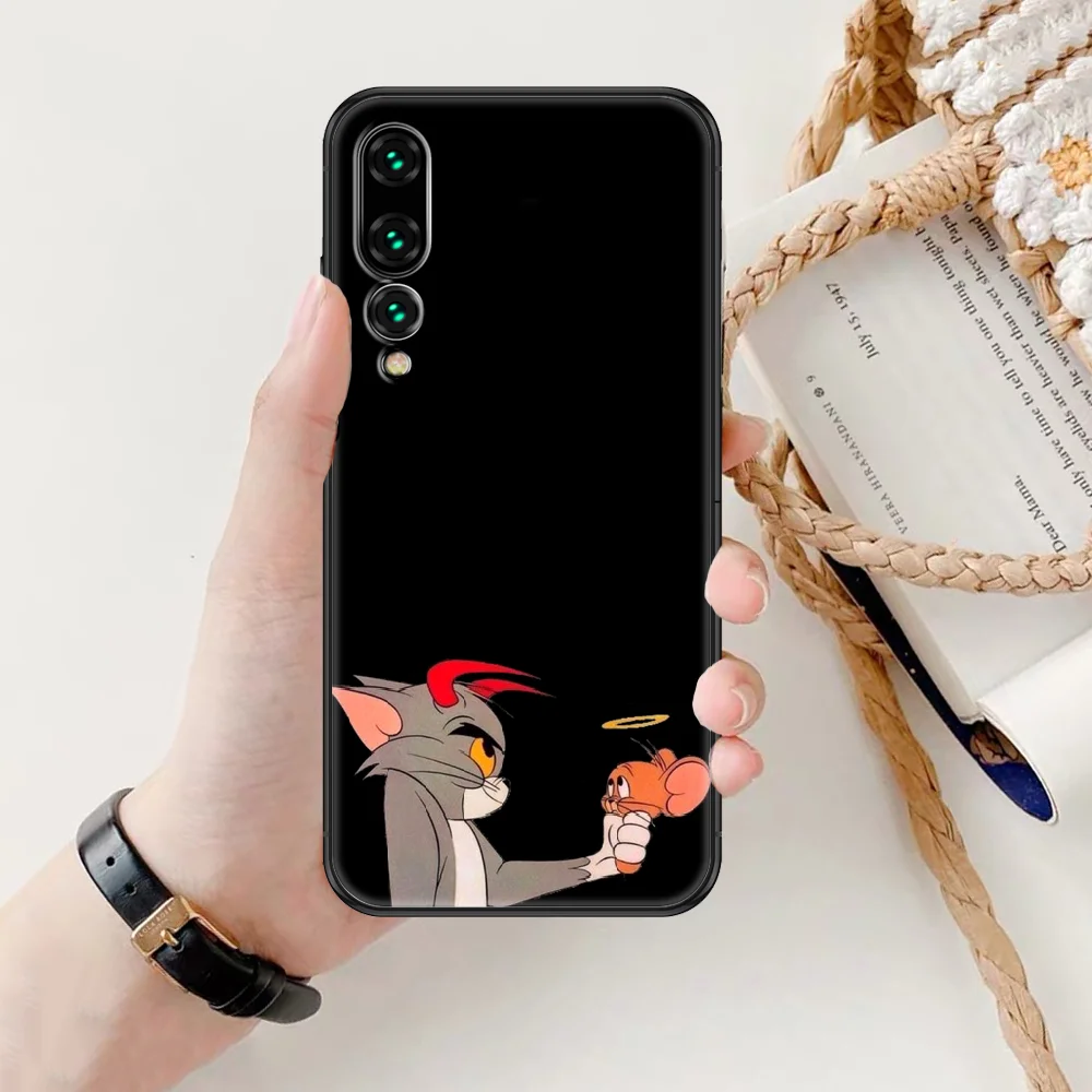 

Cartoon Cat Cute Mouse Phone case For Huawei P Mate P10 P20 P30 P40 10 20 Smart Z Pro Lite 2019 black 3D coque trend waterproof