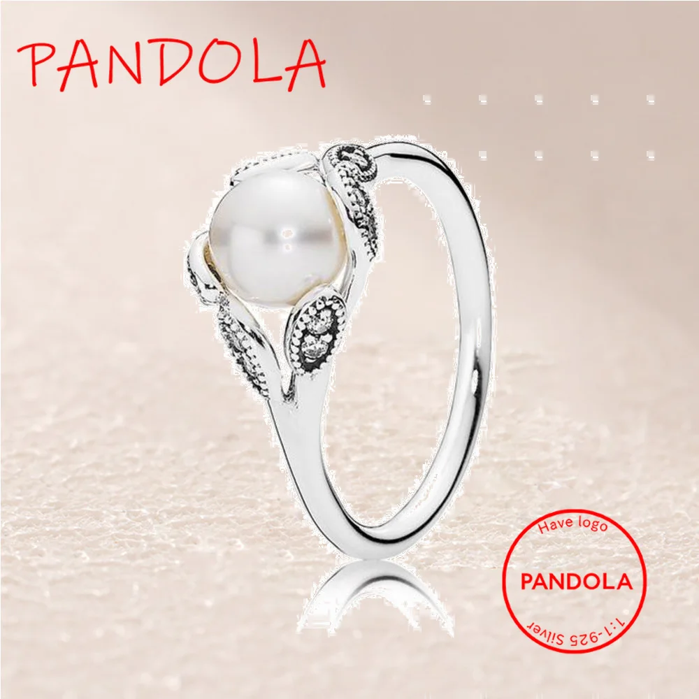 

190967p luminous leaves ring white pearl clear cz