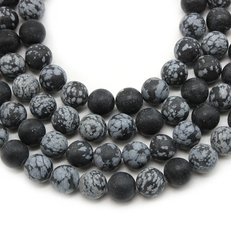 

Natural Matte Snowflake Obsidian Jaspers Stone Beads Loose Round Spacer Beads 4/6/8/10/12mm for Jewelry Making DIY Bracelet 15"