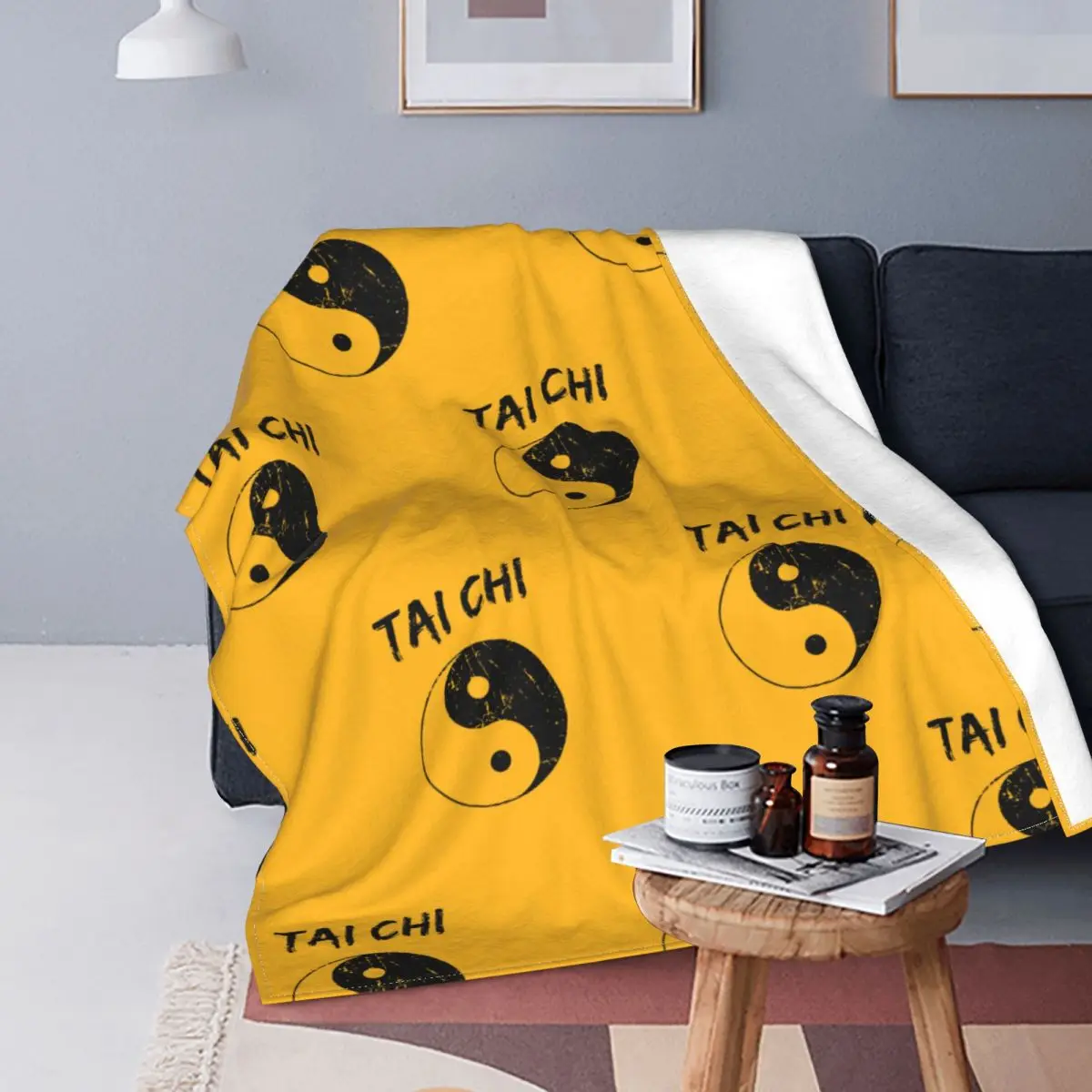 

Manta de franela con frase de Tai Chi, Yin y Yang, arte marcial de Kung Fu, suave, para sofá de cama, Otoño/Invierno