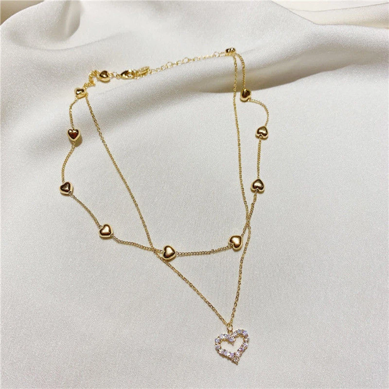 

Kpop Multilayer Tassel Chain Love Heart Chokers Necklace For Women Gold Color retro Short Collares Aesthetic Fashion Jewelry
