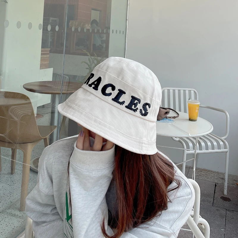 

2021 fisherman woman's hat chao mark show little Japanese face summer thin hat embroidered hat bucket