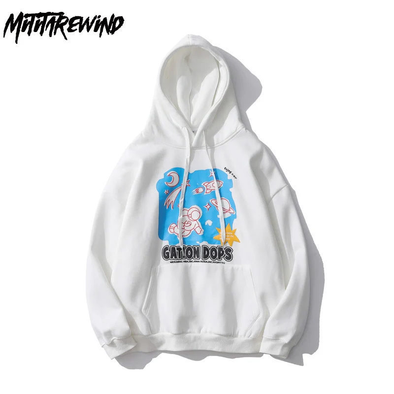 

Осенне-зимняя флисовая толстовка в стиле хип-хоп, мужская толстовка с принтом космонавта, повседневный Свободный пуловер с капюшоном, Парны...