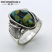 natural vintage turquoise feather ring retro mens and womens jewelry gem ring for lovers jewelry handmade ring