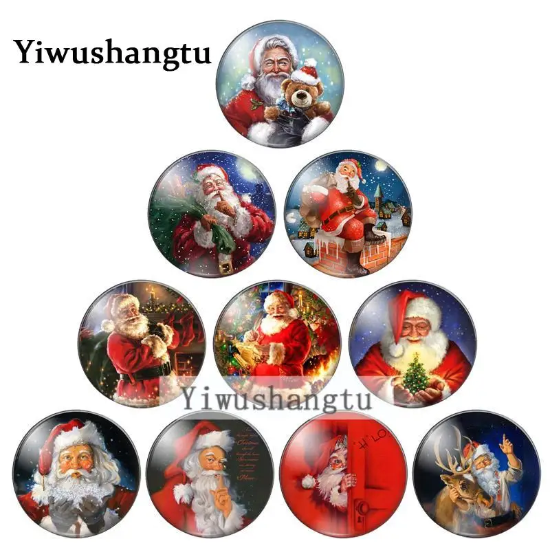 

Merry christmas Santa Claus give a gift happy 8mm/10mm/ 12mm/Round photo glass cabochon demo flat back Making findings ZB0543