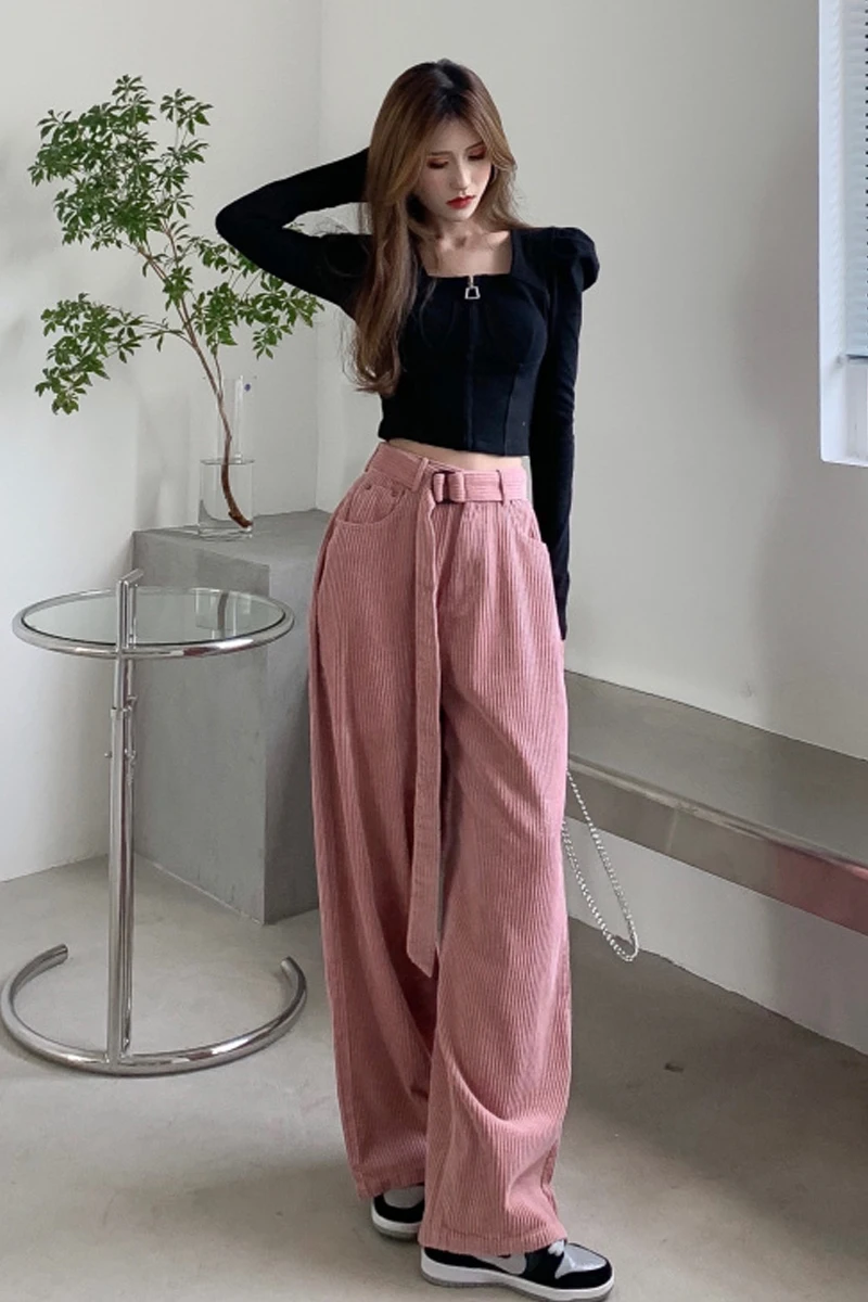 

Corduroy Children Autumn Winter 2020 New High Waist Wide Leg Pants With Vertical Feel And Slim, Versatile Loose Casual Pants