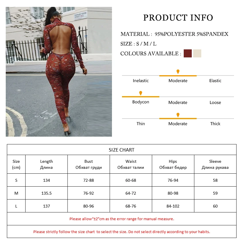 

Clacive Spring Vintage Turtleneck Pinted Ladies Romper Casual Long Sleeve Women Jumpsuit Bodycon Sexy Backless Female Jumpsuit
