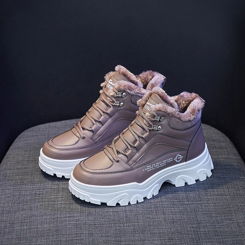 

Women's Shoes Winter 2021 New Booties Woman Plush Warm Ankle Boots Fashion Leather Martins Boots Ladies High Top Platform Shoes