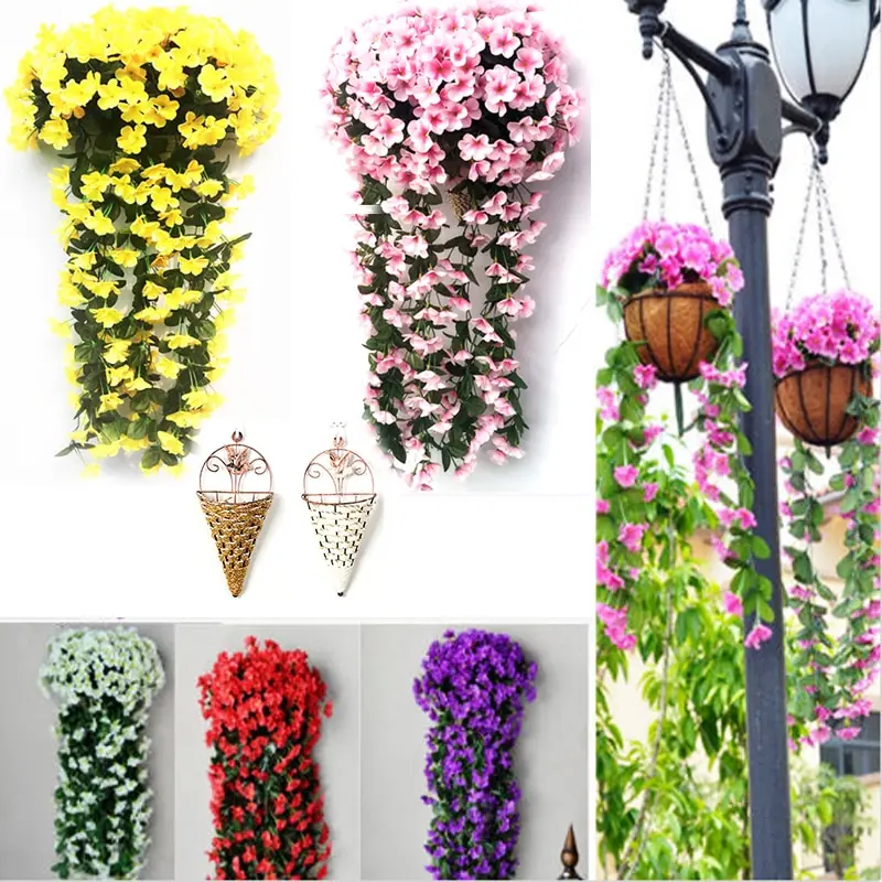 

80cm DIY Artifical flowers Violet Ivy fake Flower Hanging Basket home Garland Floral Wedding wall Decoration